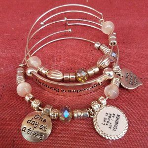 3 pc. Bracelet Set - "Believe In Yourself" Gold and pink tone